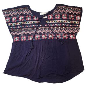Flying Tomato Navy Boho Embroidered Peasant Top Sz Medium